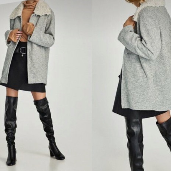 NWT Zara Faux Shearling collar sweater coat - Picture 2 of 7